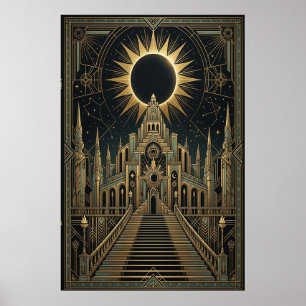 Art Deco Total Eclipse Palace Poster   Gold Türkis