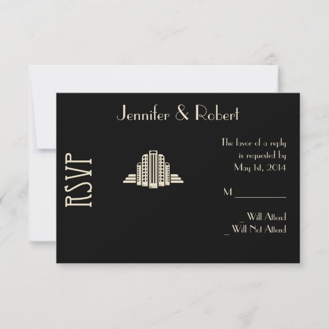 Art Deco Tower Ray Response Card RSVP Karte (Vorderseite)