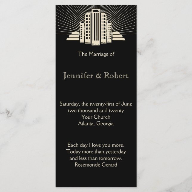 Art Deco Tower Ray Wedding Programm (Vorderseite)