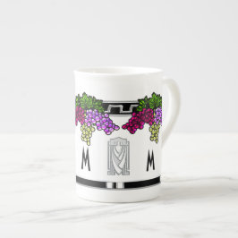 Art Déco Trauben - Mit Monogramm (Tasse der Knoche Prozellantasse