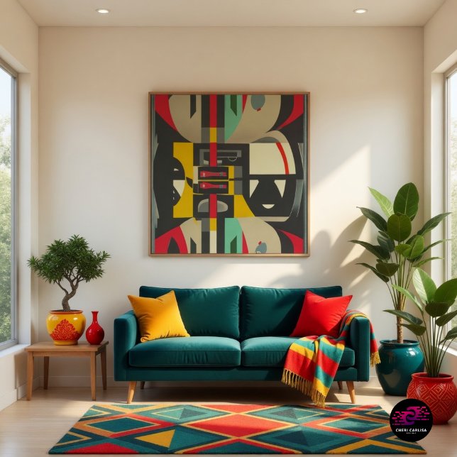 Art Déco trifft auf das moderne Mittelalter Poster (Framed in color. Built for rooms with personality.)