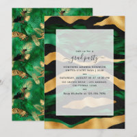 Art Deco Tropical Green und Gold Tiger Abschluss