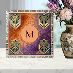 Art Deco Tropisch Orange Palme Monogramm Fliese
