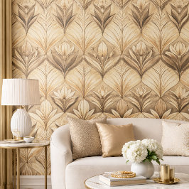 Art Deco Tulip Gold Sepia Pattern Tapete