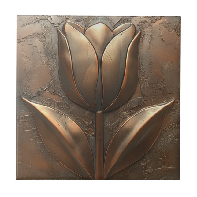 Art Deco Tulip Kupferstein Effekt Fliese (Vorderseite)