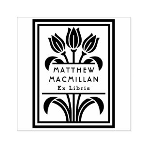 Art Deco Tulpen Name Ex libris Bibliotheksbuchplat Gummistempel