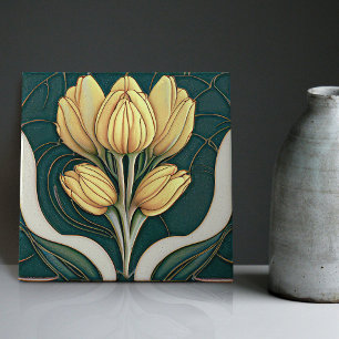 Art Deco Tulpen Wanddekoration Art Nouveau Keramik Fliese