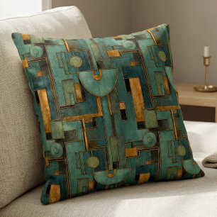 Art Deco Türkis Gold Geometrisches Muster Kissen