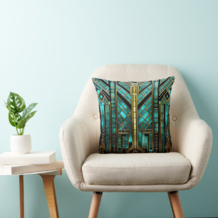 Art Deco Türkis Gold Schwarz Geometrisch Kissen