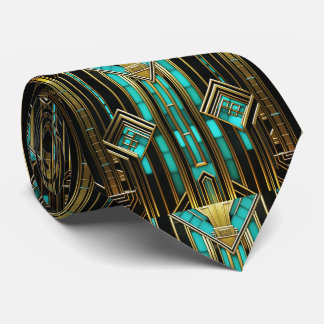 Art Deco Türkis Gold Schwarz Geometrisch Krawatte
