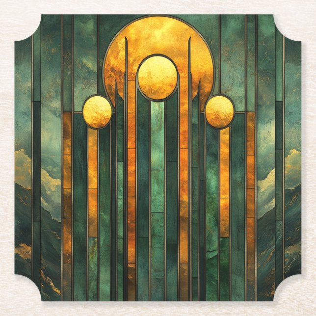 Art Deco Türkis Green Gold Sun Untersetzer (Vorderseite)