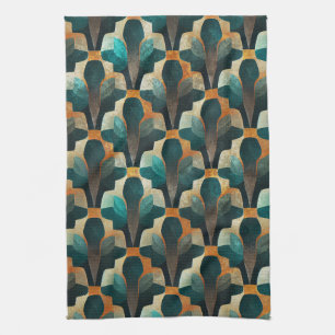 Art Deco Türkis- und Gold-Geometrie-Muster Geschirrtuch