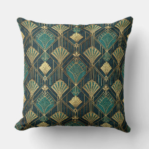 Art Deco Türkis und Gold geometrisches abstraktes Kissen