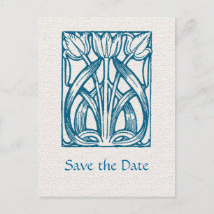 Art Deco Turquoise Tulips Save the Date Postkarte