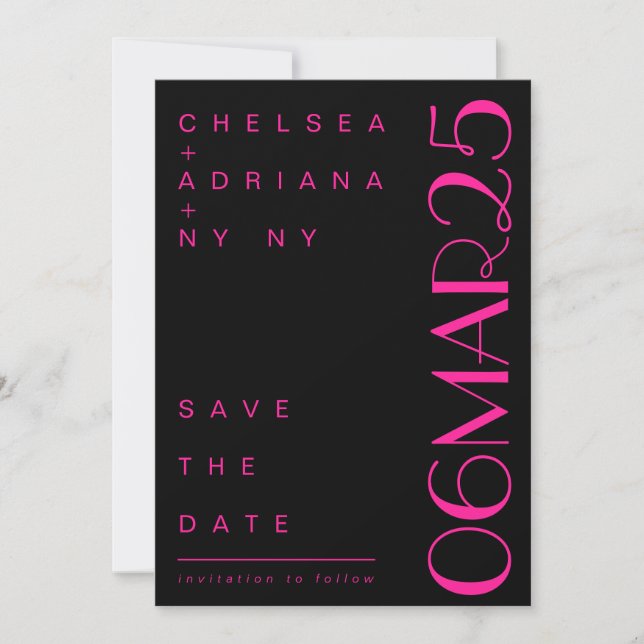 Art Deco Typografie Pink Black Wedding Save The Date (Vorderseite)