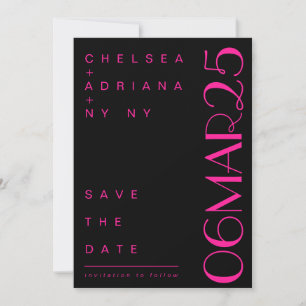 Art Deco Typografie Pink Black Wedding Save The Date