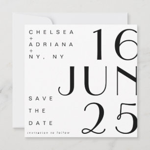 Art Deco Typografie Schwarz Weiß Save-the-Date Einladung