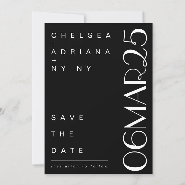 Art Deco Typografy Schwarz-weiß Wedding Save The Date (Vorderseite)