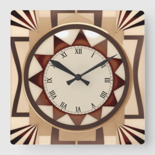 Art Deco-Uhr mit quadratischer Sonne - Falsches An Quadratische Wanduhr