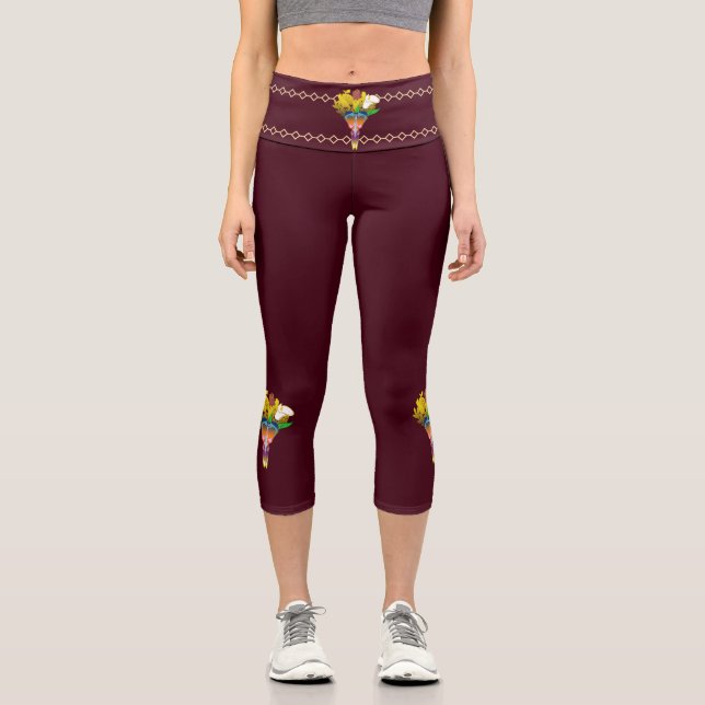 Art Deco Vase with Golden Flowers Capri Leggings (Vorderseite)