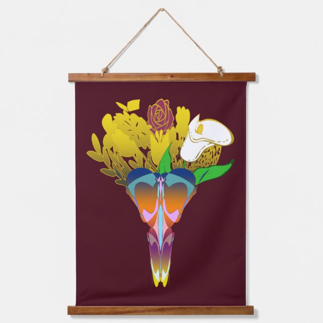 Art Deco Vase with Golden Flowers Wandteppich Mit Holzrahmen (Vorderseite)