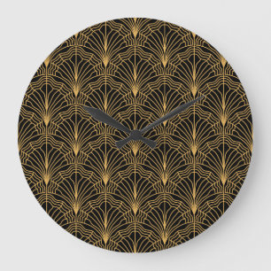 Art Deco Ventilator: Geometrisch Gelb Schwarz Große Wanduhr