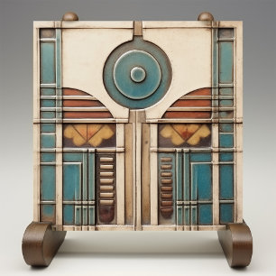 Art Deco Ventilator und Kreis Teal Beige Rostig Fliese