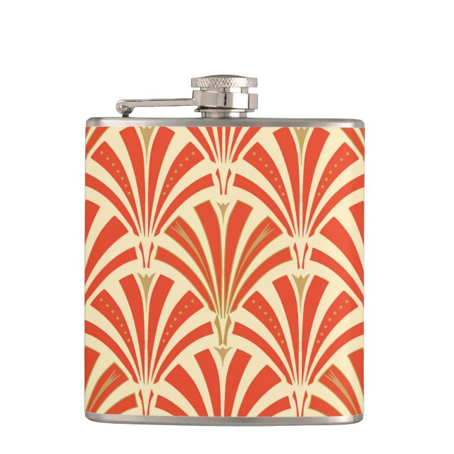 Art Deco Ventilatormuster - Mandarine orange Flachmann (Vorderseite)