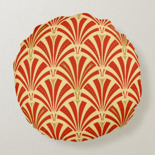 Art Deco Ventilatormuster - Mandarine orange Rundes Kissen