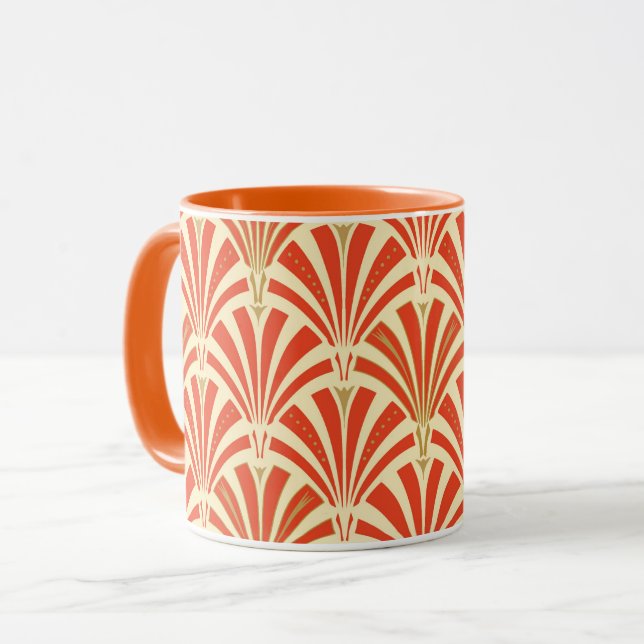 Art Deco Ventilatormuster - Mandarine orange Tasse (Vorderseite Links)