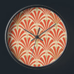 Art Deco Ventilatormuster - Mandarine orange Wanduhr<br><div class="desc">Digitale Reproduktion eines klassischen Art-Déco-Tapets,  Muster eines Ventilators - tiefe Mandarine Orange auf blassen,  Sherbet Orange mit Goldverzierungen</div>