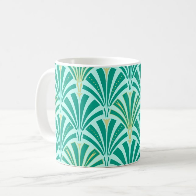 Art Deco Ventilatormuster - Türkis im Wasser Tasse (Vorderseite Links)