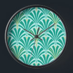 Art Deco Ventilatormuster - Türkis im Wasser Uhr<br><div class="desc">Digitale Reproduktion eines klassischen Art-Déco-Tapeten,  Muster eines Ventilators - türkis / pfauenblau auf blassem Wasser,  mit Gold verziert</div>