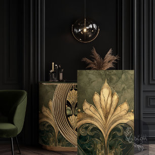 Art Deco vergoldetes Goldmotiv Muster Olivgrün Seidenpapier