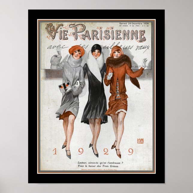 Art Deco Vie Parisenne 1929 Neujahr Poster (Vorne)