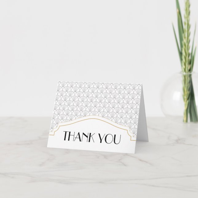 Art Deco Vielen Dank Hinweis mit Namen und Datum Dankeskarte (Vorderseite)