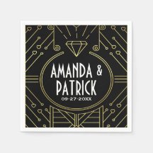 Art Deco Vintag Black and Gold Wedding Napkins