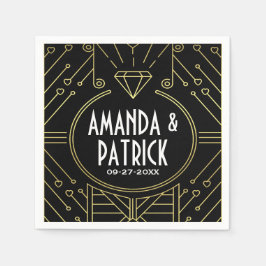 Art Deco Vintag Black and Gold Wedding Napkins Serviette