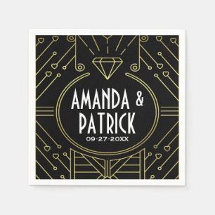 Art Deco Vintag Black and Gold Wedding Napkins Serviette