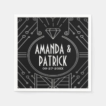 Art Deco Vintag Black and Silver Wedding Napkins