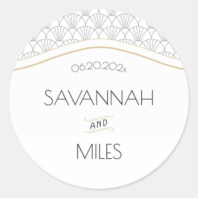 Art Deco Vintag Black & White Runder Aufkleber (Vorderseite)