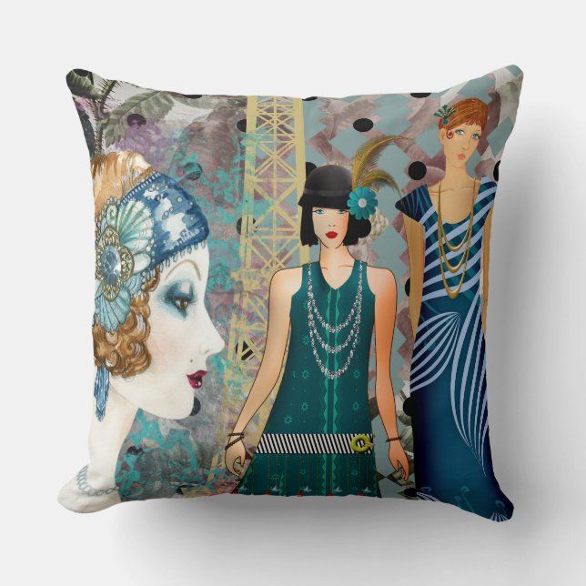 Art Deco Vintag Flappers Paris Kissen (Vorderseite)