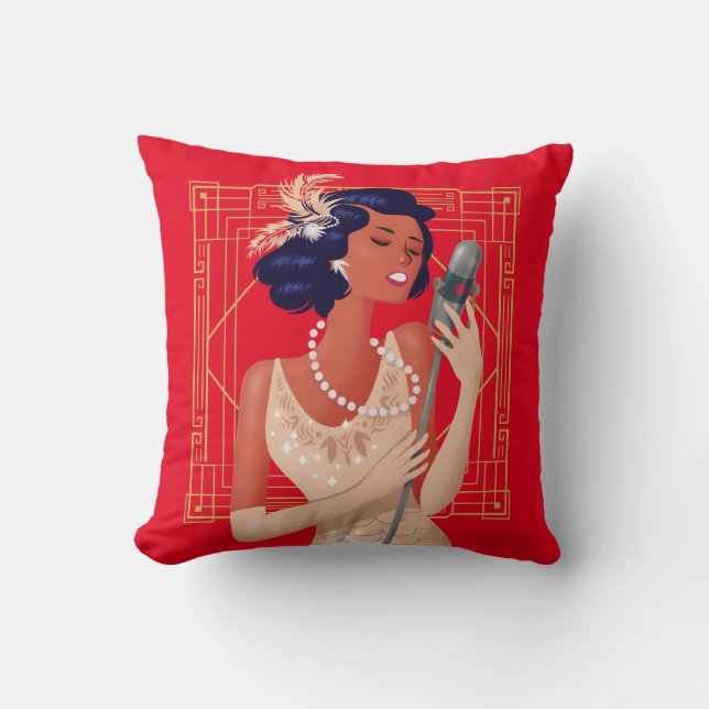 Art Deco Vintag Girl Singer 1920er Jahre Kissen (Vorderseite)