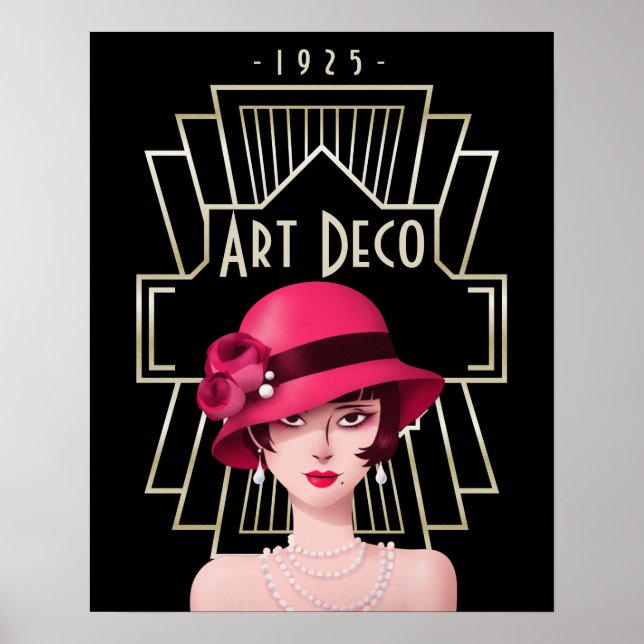 Art Deco Vintag Glam 1920er Lady Black Poster (Vorne)