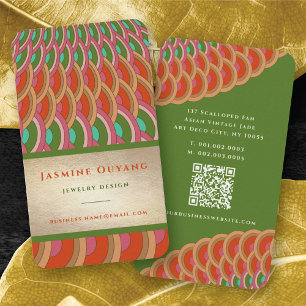 Art Deco Vintag Gold Scallop Fan Muster Asien Visitenkarte