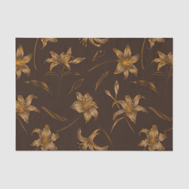 Art Deco Vintag Golden Brown Lido Blume  Seidenpapier (Vorderseite)