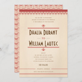 Art Déco Vintag Grunge Rot und Pergament Hochzeit Einladung