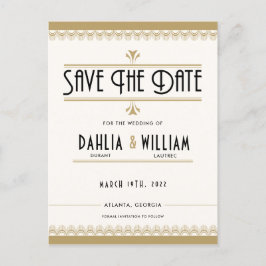 Art Deco Vintag Ivory Gold Save the Date Ankündigungspostkarte
