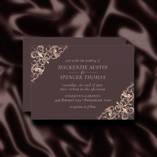 Art Deco Vintag Kupfer-Rose Goldbraun-Hochzeit Einladung