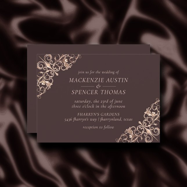 Art Deco Vintag | Kupfer-Rose Goldbraun-Hochzeit Einladung (Von Creator hochgeladen)